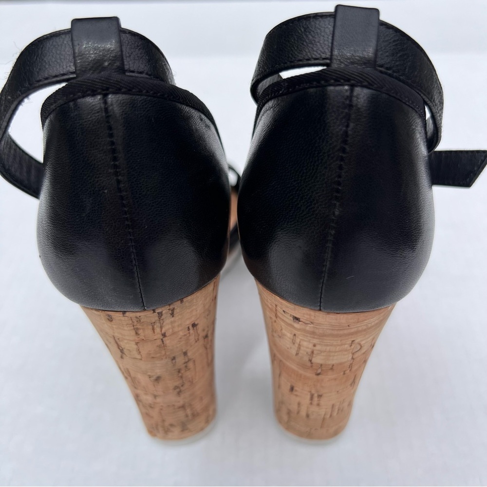 Elorie Leather Piper Two-Piece Cork Tread Wedge size 8 black like new - Picture 5 of 9